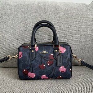 NWT Coach Mini Rowan Crossbody Bag In Signature Canvas With Cherry Print